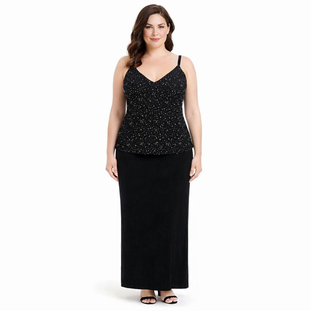 Scott McClintock Formal Black Maxi Dress Size 12 Gown Shimmer Bodice *